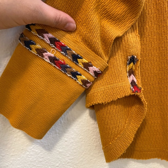 We the Free Mustard Yellow Thermal Waffle Knit with Tribal Colorful Arrows - Picture 3 of 10